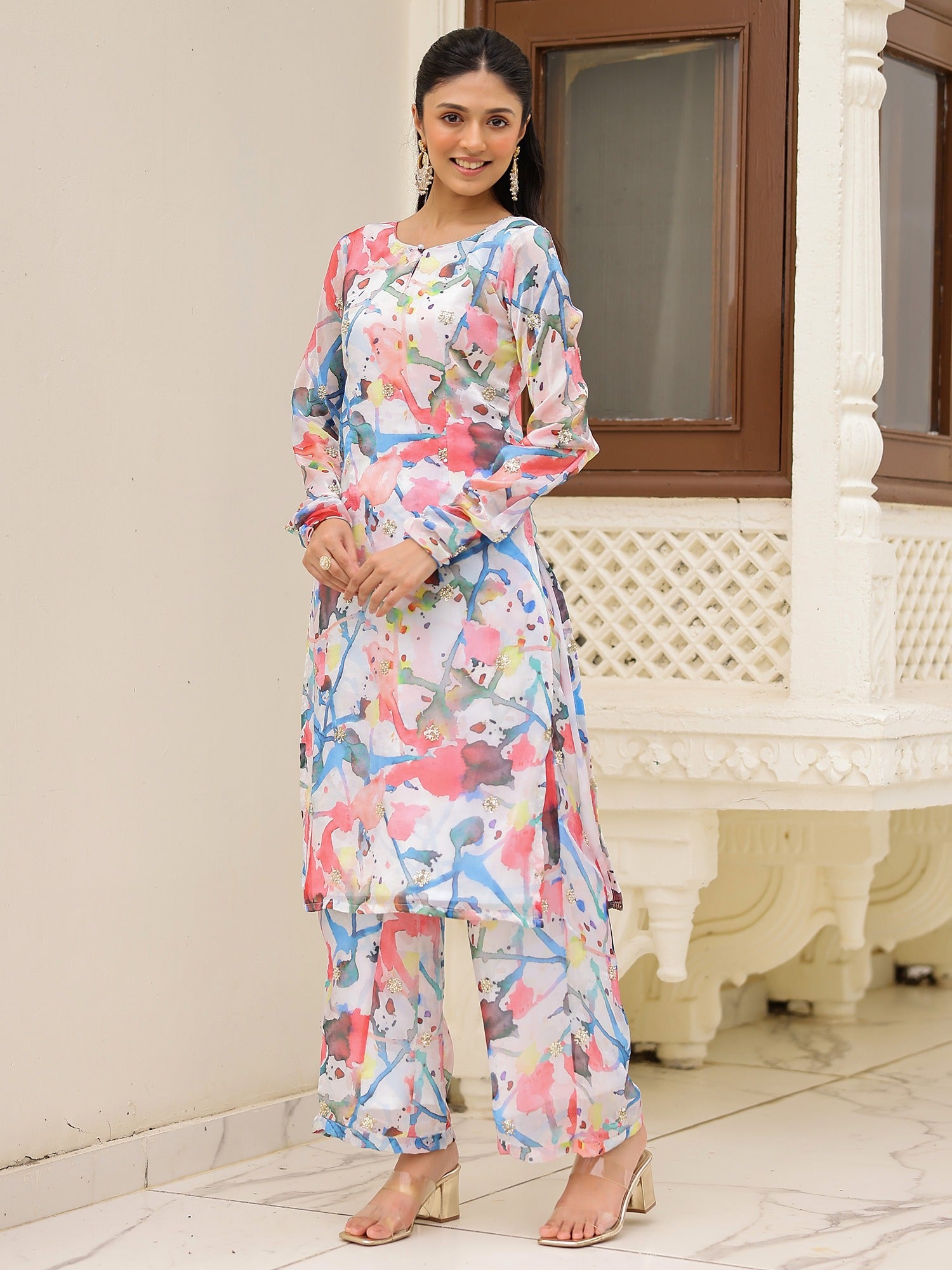 White Printed Kurta Set