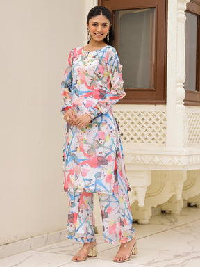 White Printed Kurta Set