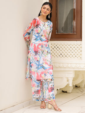 White Printed Kurta Set