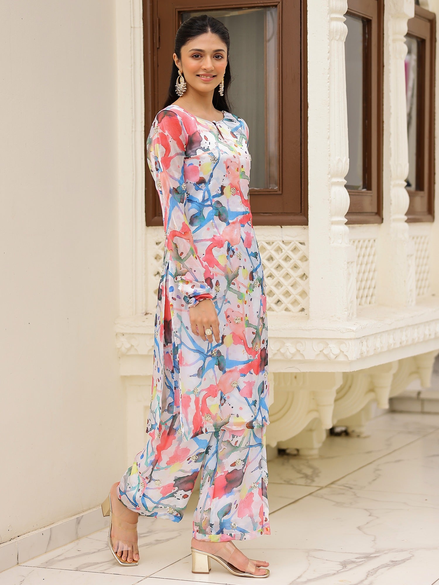 White Printed Kurta Set