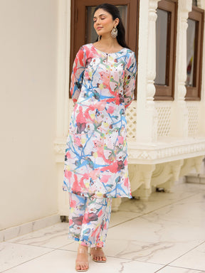 White Printed Kurta Set