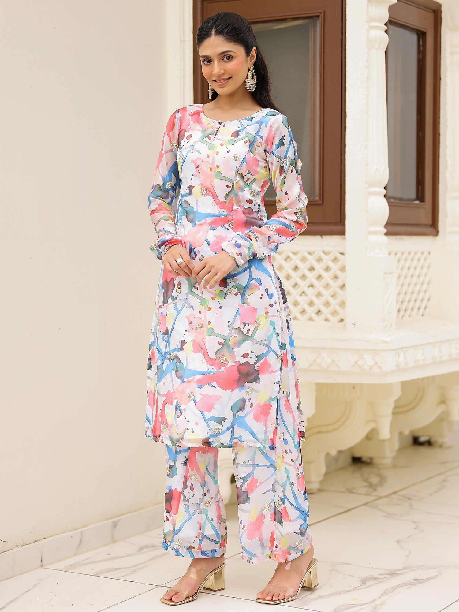 White Printed Kurta Set