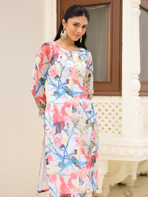 White Printed Kurta Set