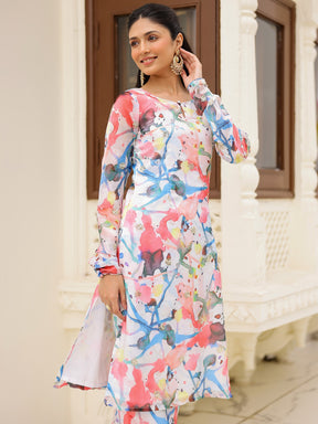 White Printed Kurta Set