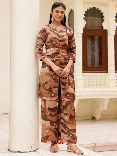Brown Printed Kurta Set