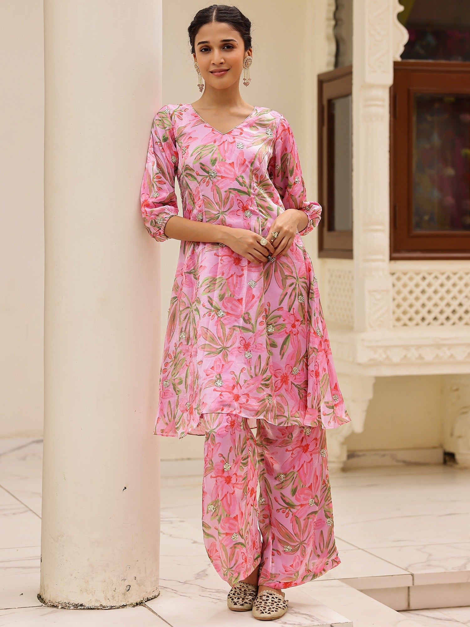 Pink Printed Kurta Set