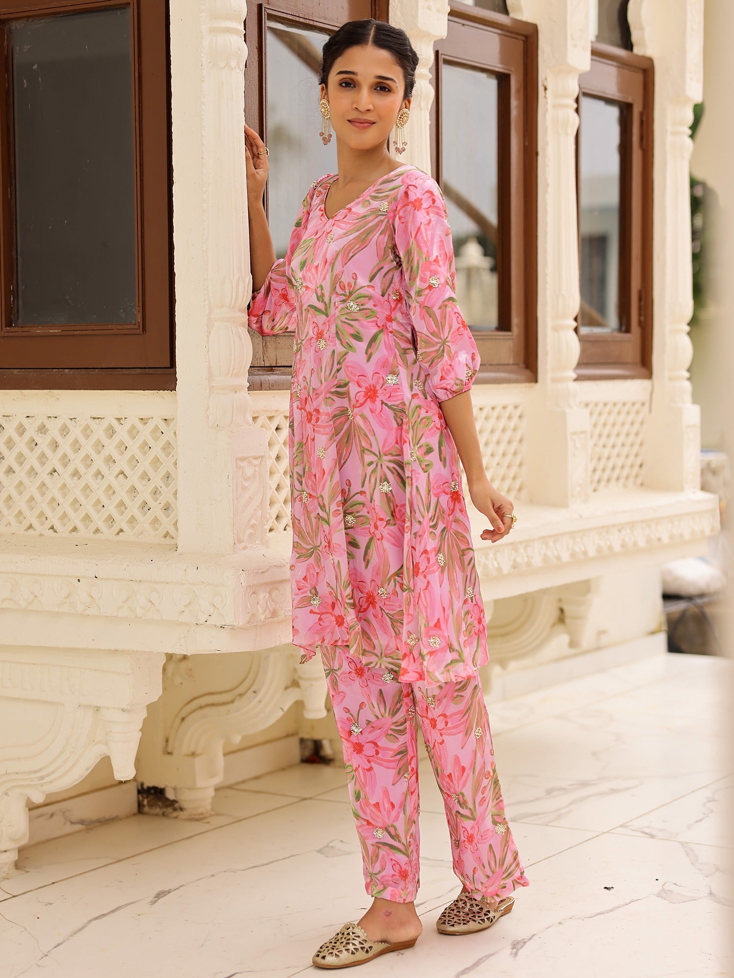 Pink Printed Kurta Set