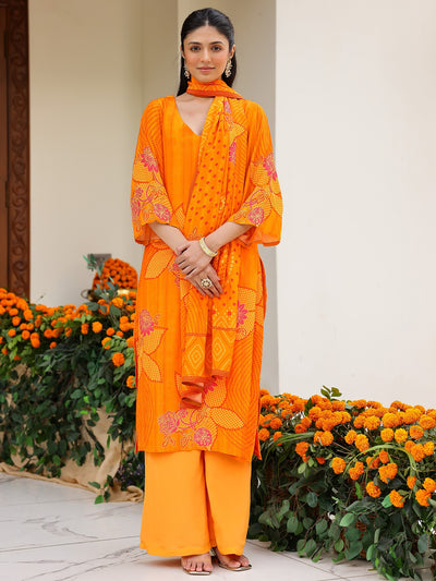 Orange Printed Straight Kurta Set
