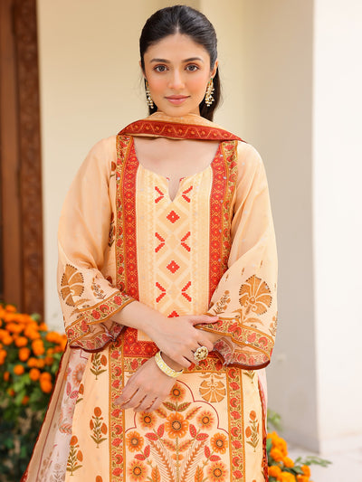 Light Peach Printed Kurta Set