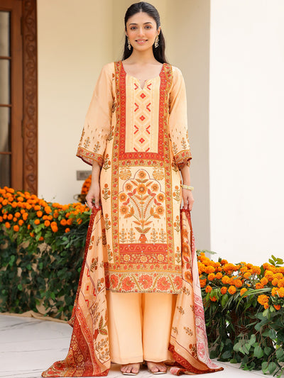 Light Peach Printed Kurta Set