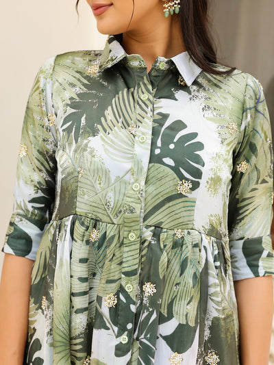 Green Printed Kurta Set