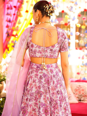 Lavender Printed Lehenga Set