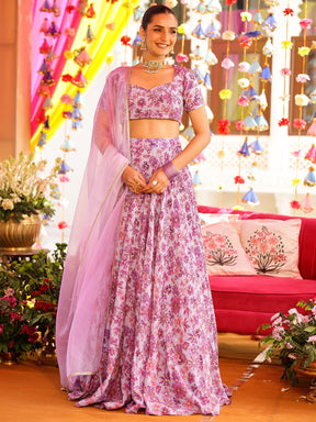 Lavender Printed Lehenga Set