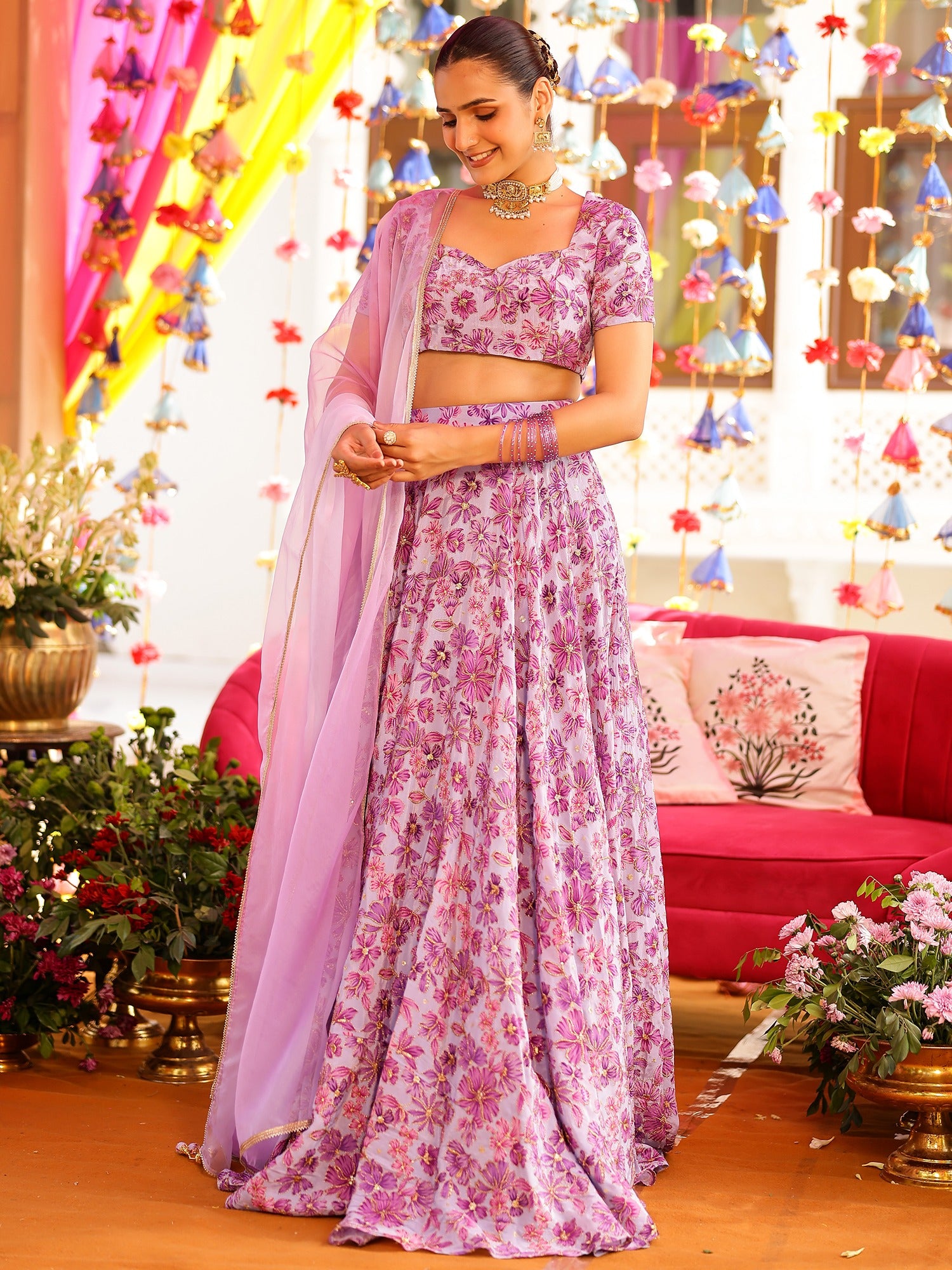 Lavender Printed Lehenga Set
