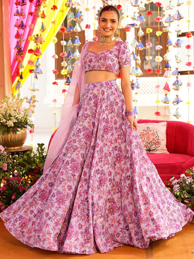 Lavender Printed Lehenga Set