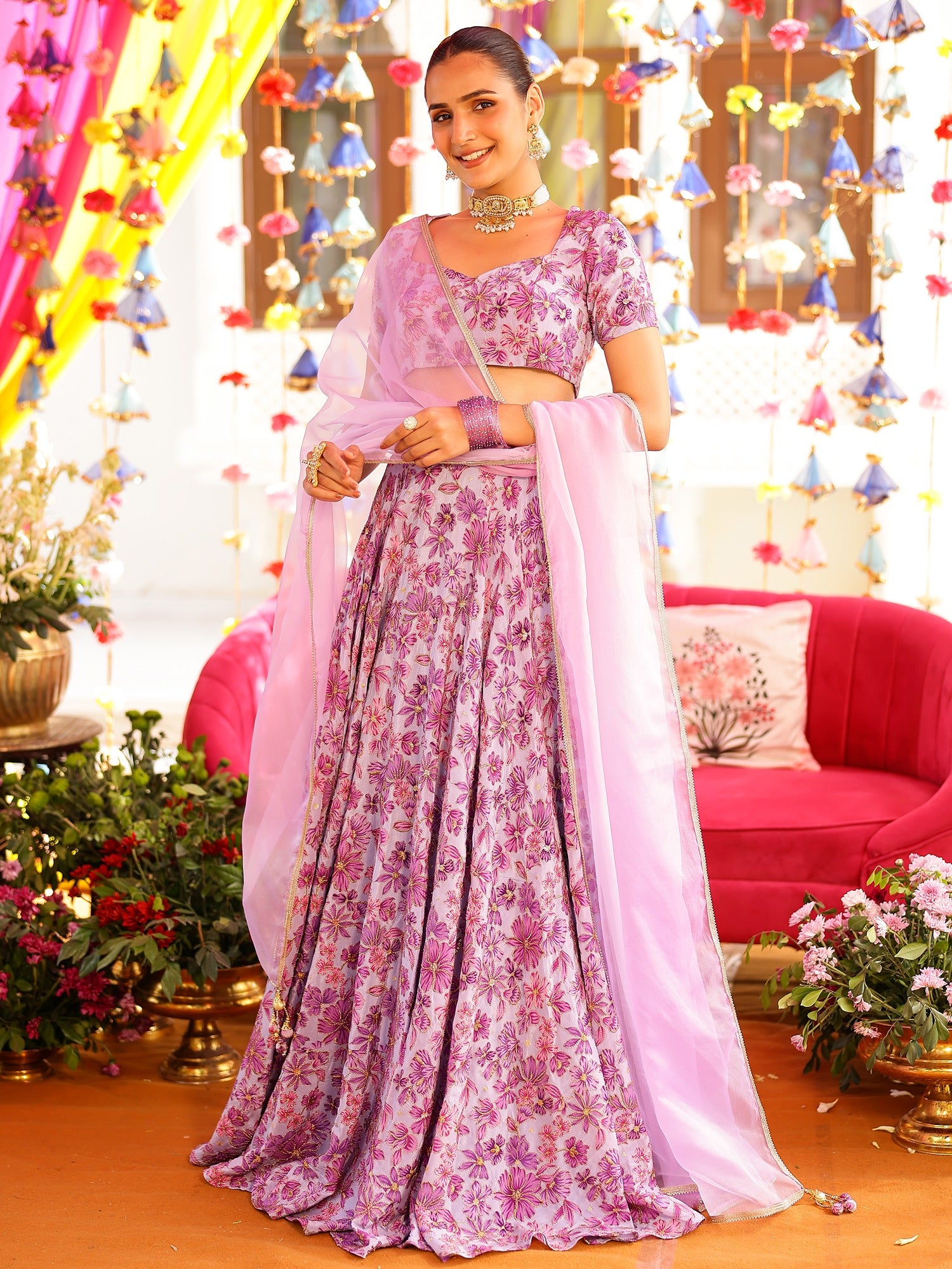 Lavender Printed Lehenga Set