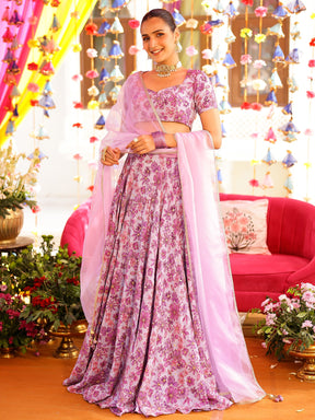 Lavender Printed Lehenga Set