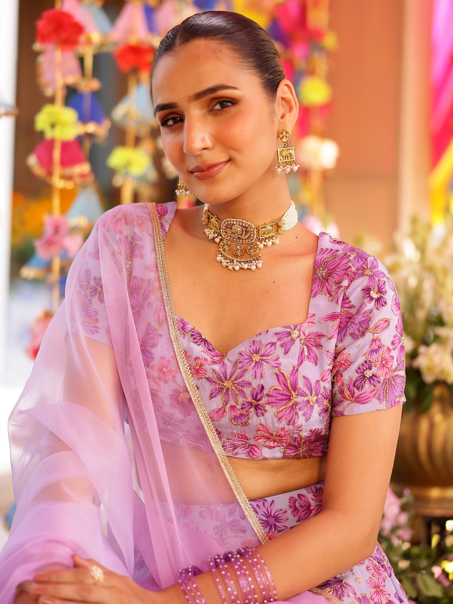 Lavender Printed Lehenga Set