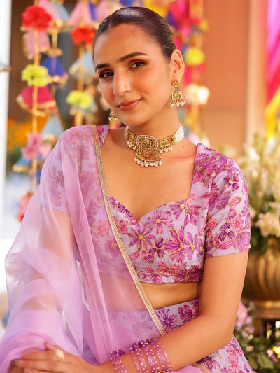 Lavender Printed Lehenga Set