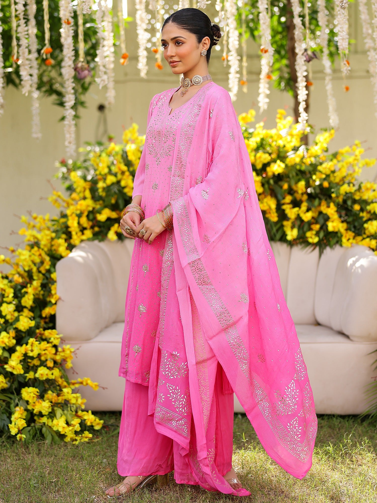 Pink Mukaish Kurta Set