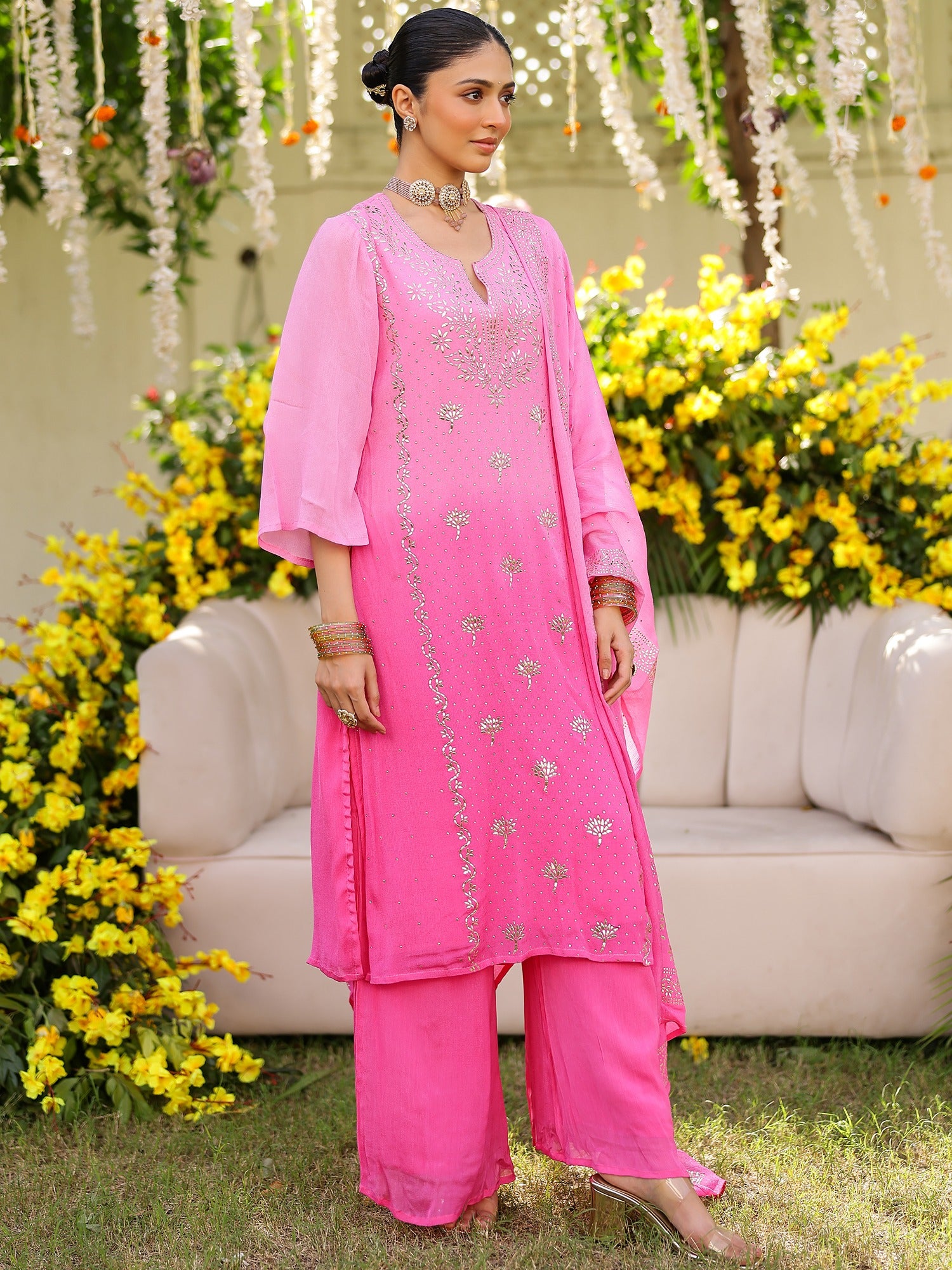 Pink Mukaish Kurta Set