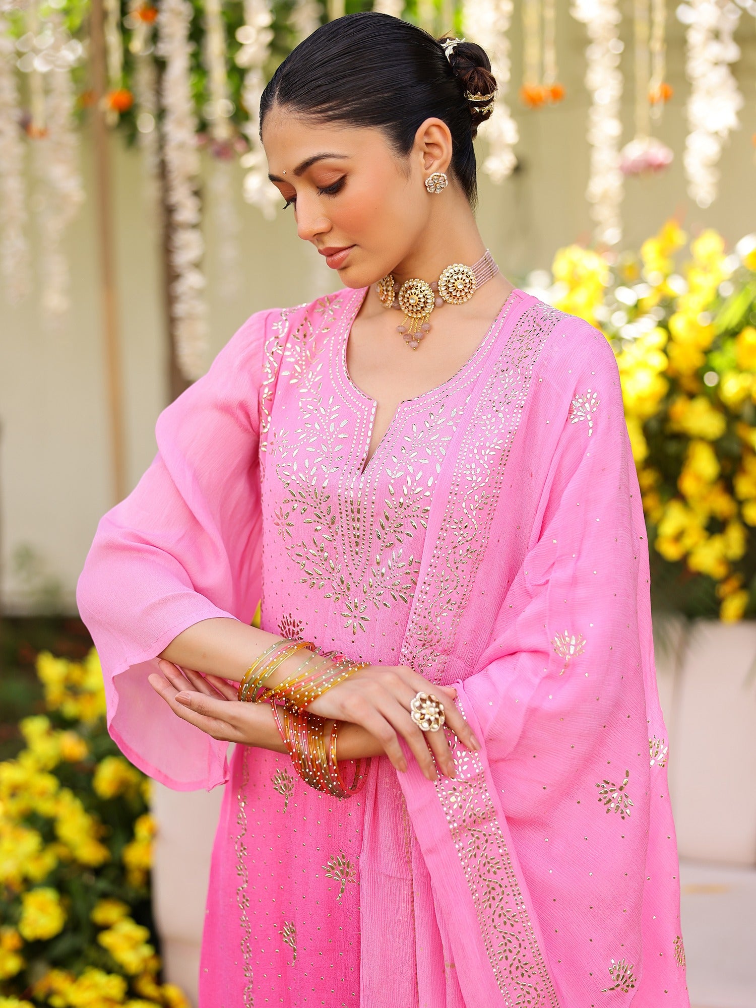 Pink Mukaish Kurta Set