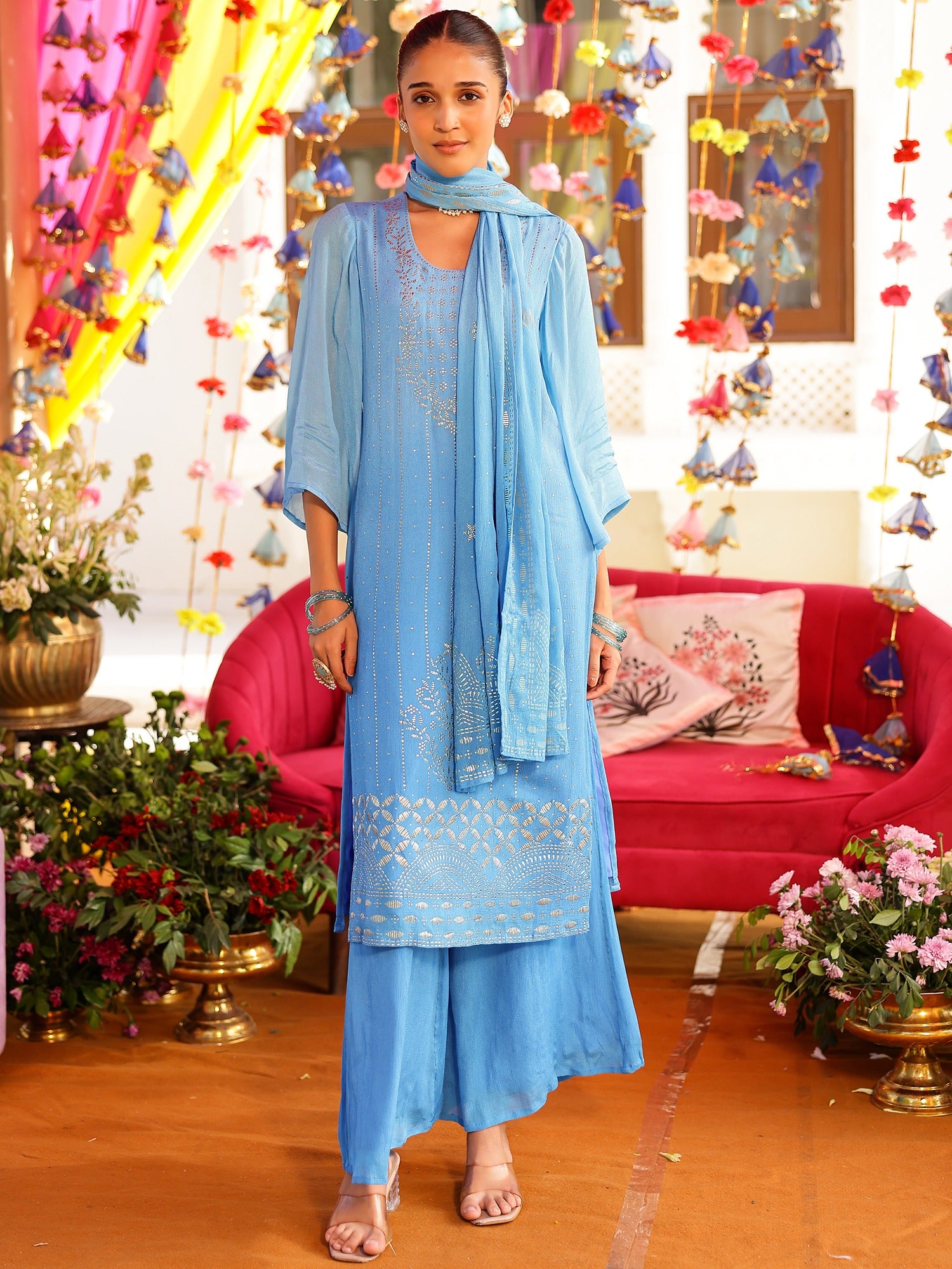 Blue Mukaish Kurta Set