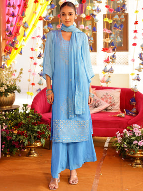 Blue Mukaish Kurta Set