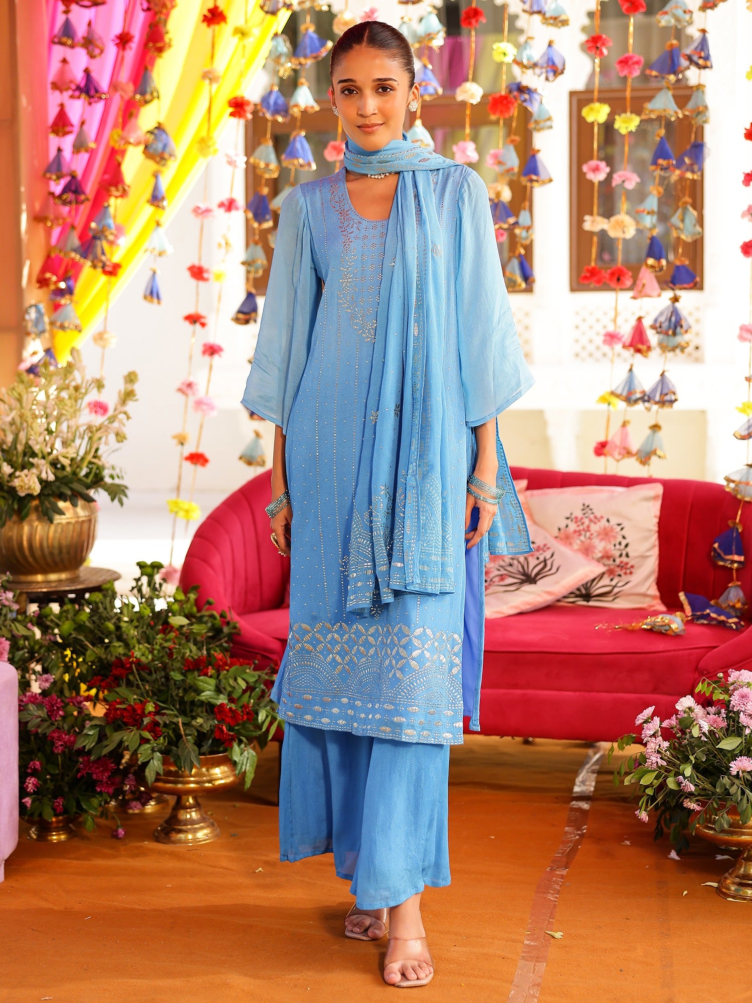Blue Mukaish Kurta Set