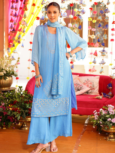 Blue Mukaish Kurta Set