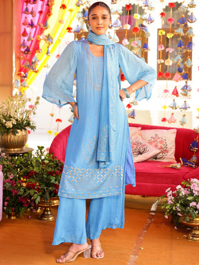 Blue Mukaish Kurta Set