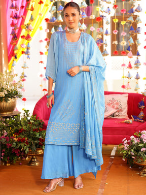 Blue Mukaish Kurta Set
