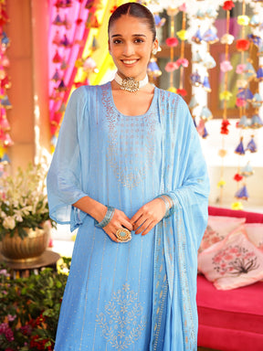 Blue Mukaish Kurta Set