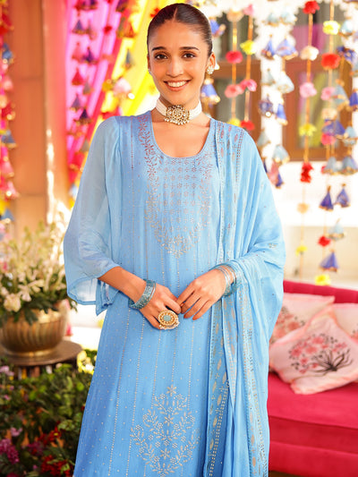 Blue Mukaish Kurta Set