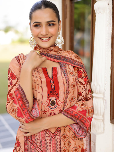 Brown Printed Kurta Set