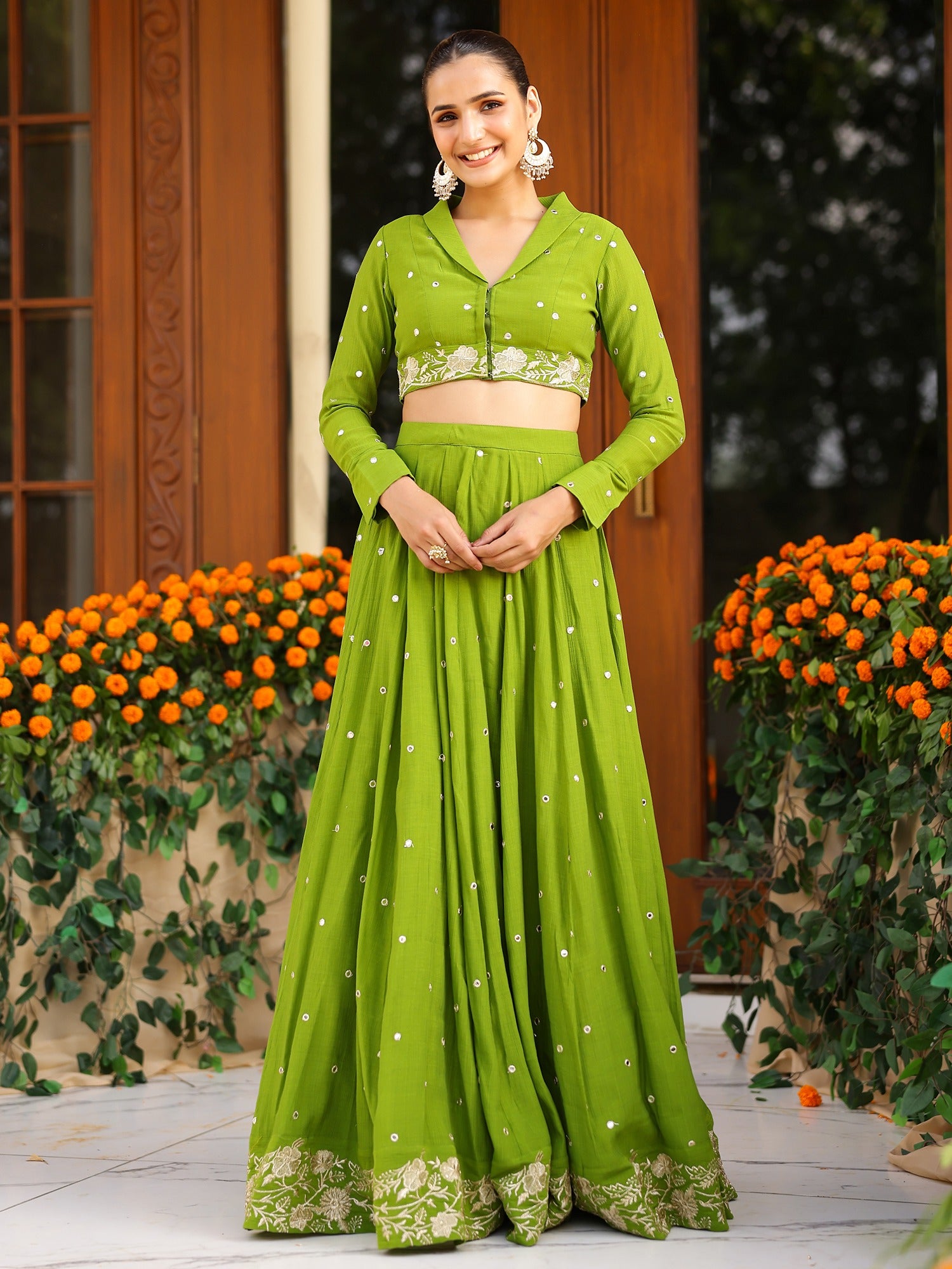 Green Western Lehenga Set