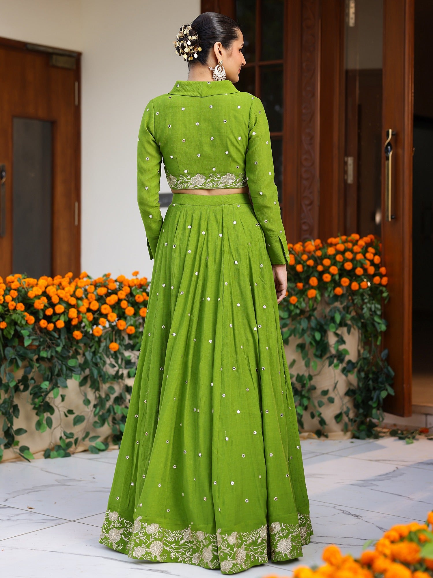Green Western Lehenga Set