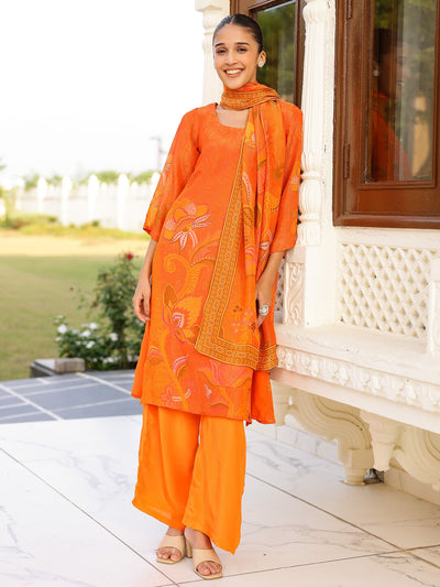 Orange Printed Kurta Set