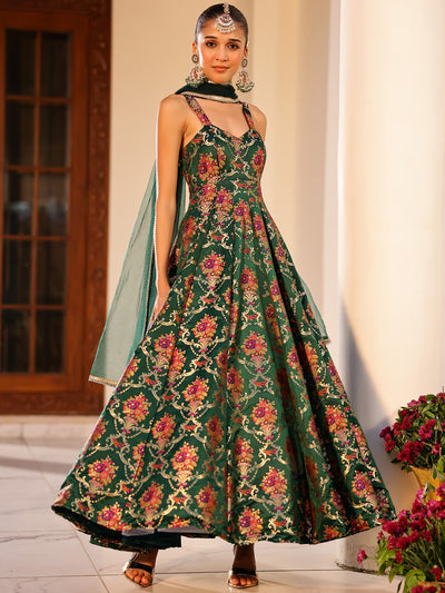 Kimkhab Green Anarkali Set