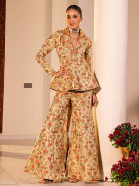 Kimkhab Beige Coat Set