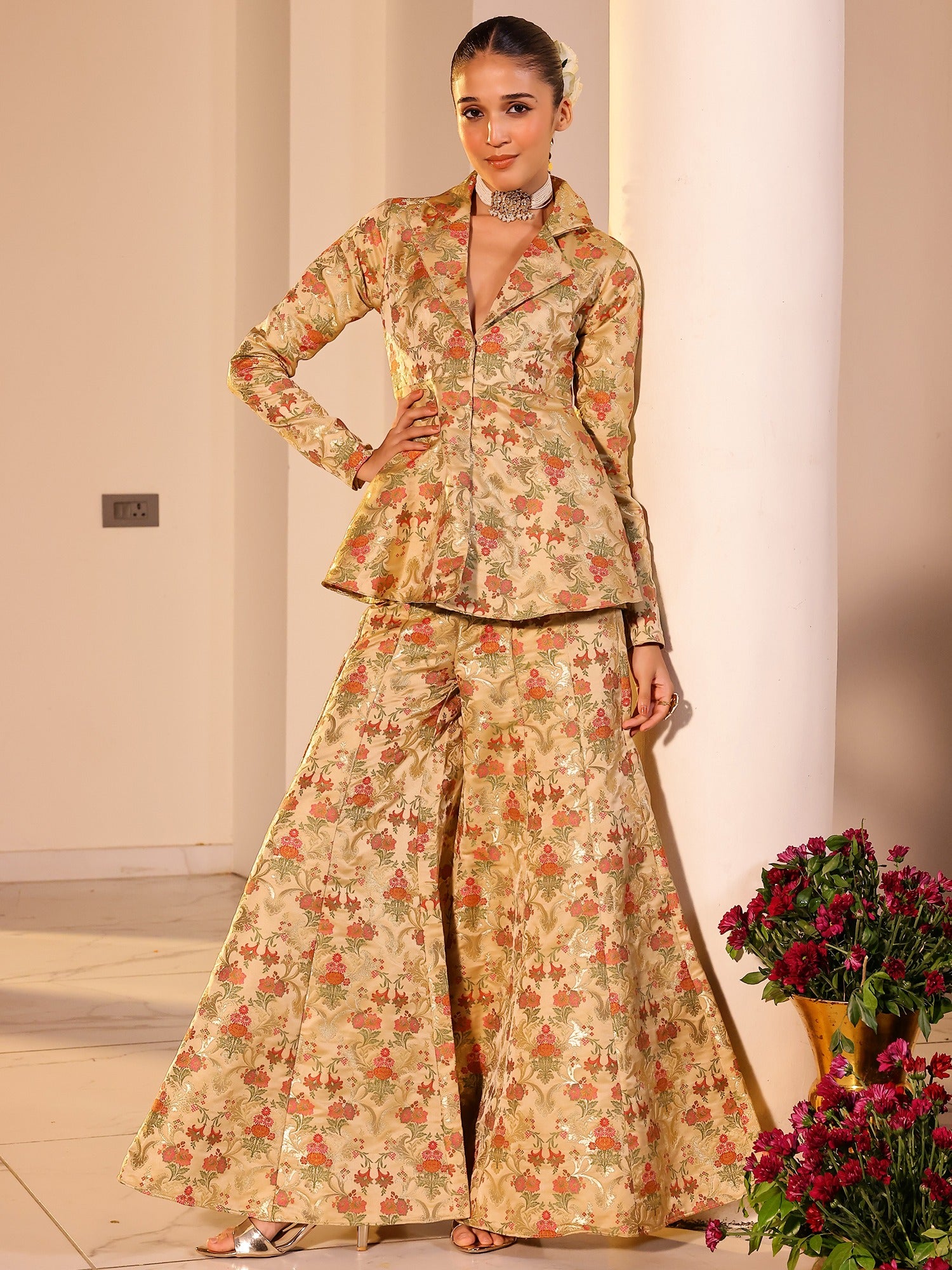 Kimkhab Beige Coat Set