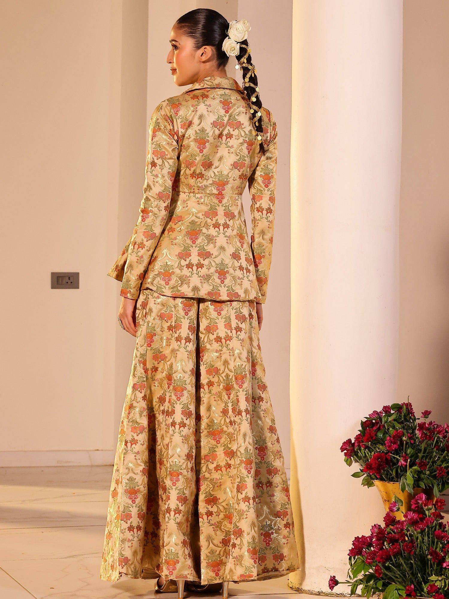 Kimkhab Beige Coat Set