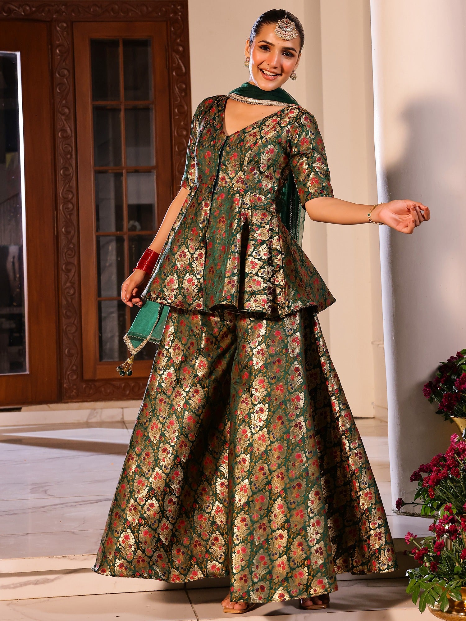 Kimkhab Green Gharara Set