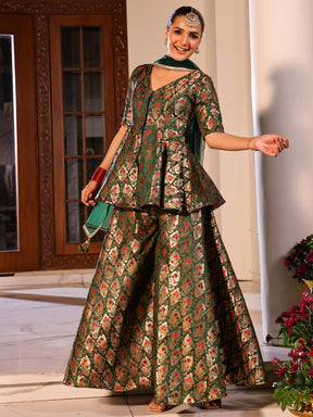 Kimkhab Green Gharara Set