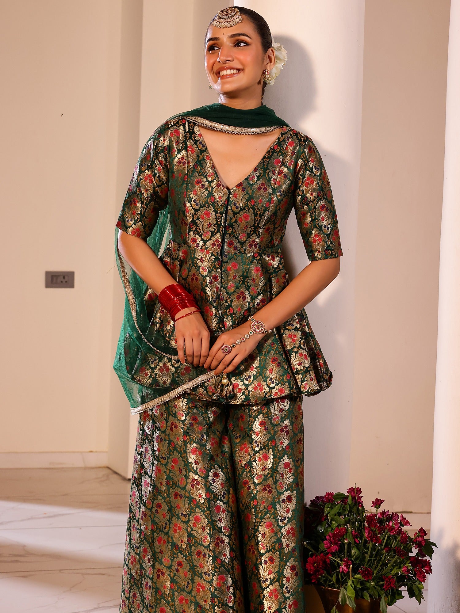 Kimkhab Green Gharara Set