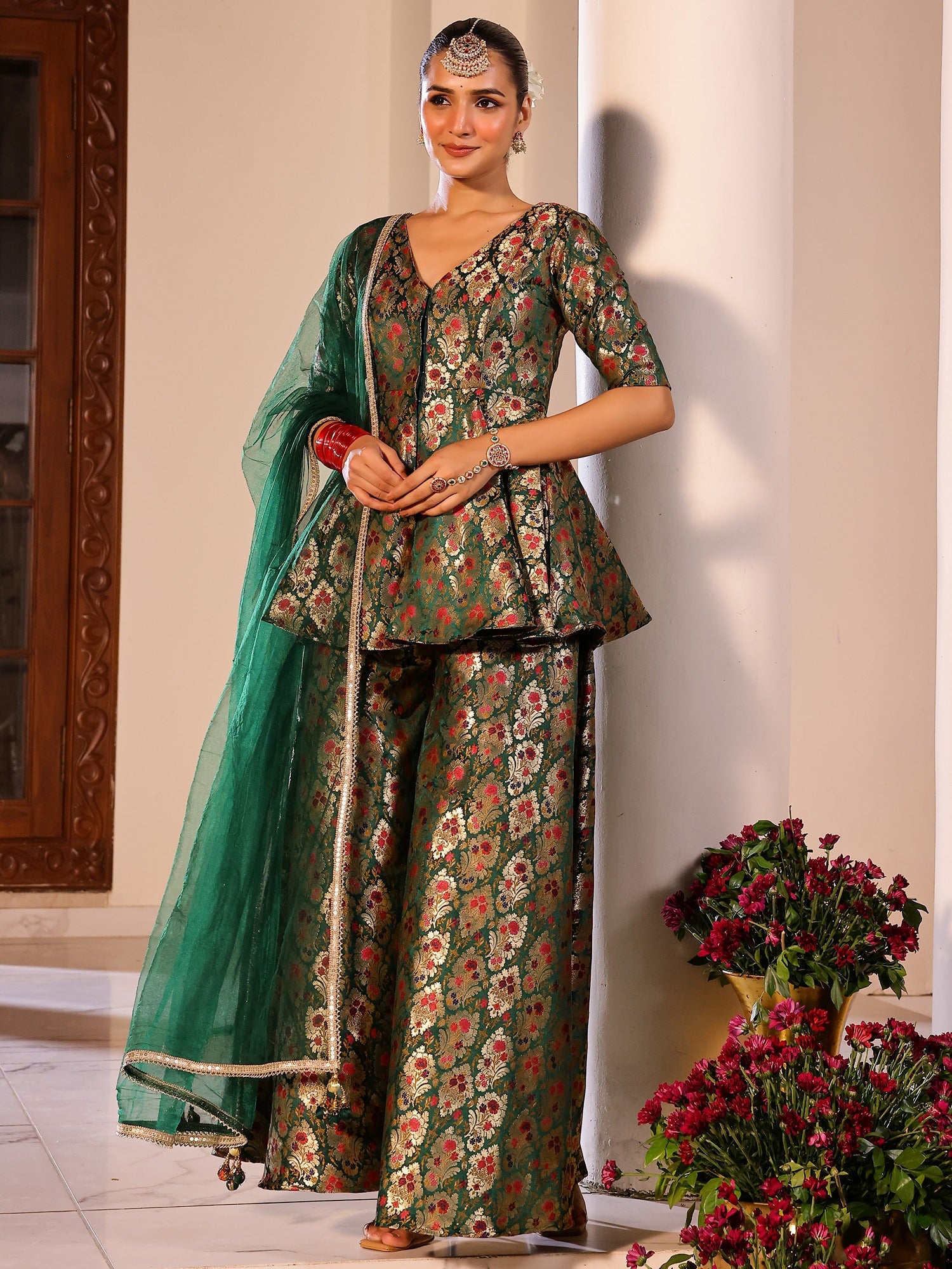 Kimkhab Green Gharara Set