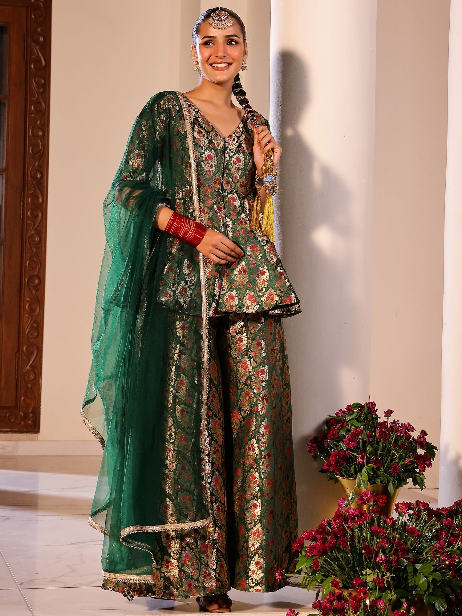 Kimkhab Green Gharara Set