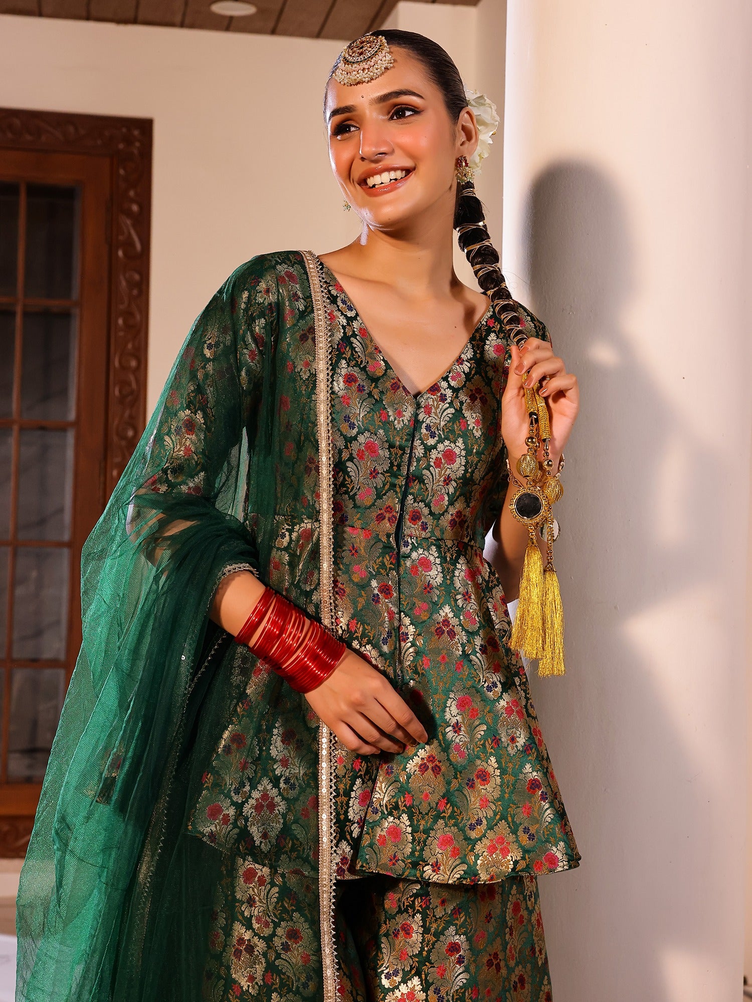 Kimkhab Green Gharara Set