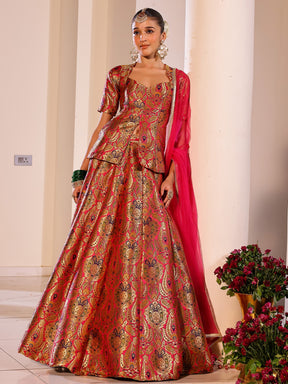 Kimkhab Pink Brocade Lehenga