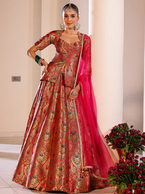 Kimkhab Pink Brocade Lehenga
